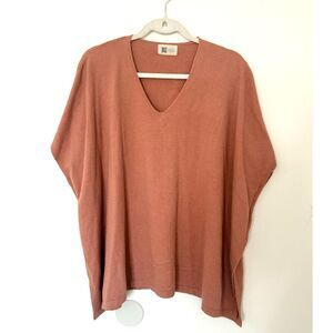 Look By M Apricot V Neck Merino Blend Short Sleeve Knit Poncho Cozy Layering O/S